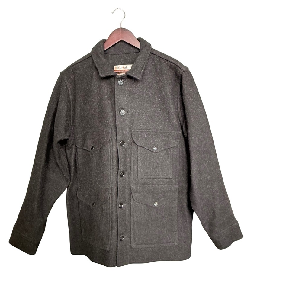 Filson Mackinaw Cruiser Jacket Mens 100% Virgin Wool Charcoal Gray Workwear Coat